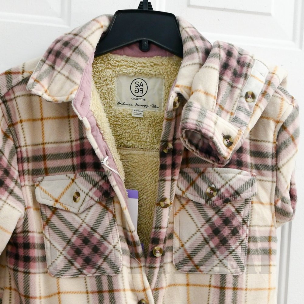 PINK NW T Sage Ladies' Plush Plaid Shirt Jacket - Picture 4 of 6